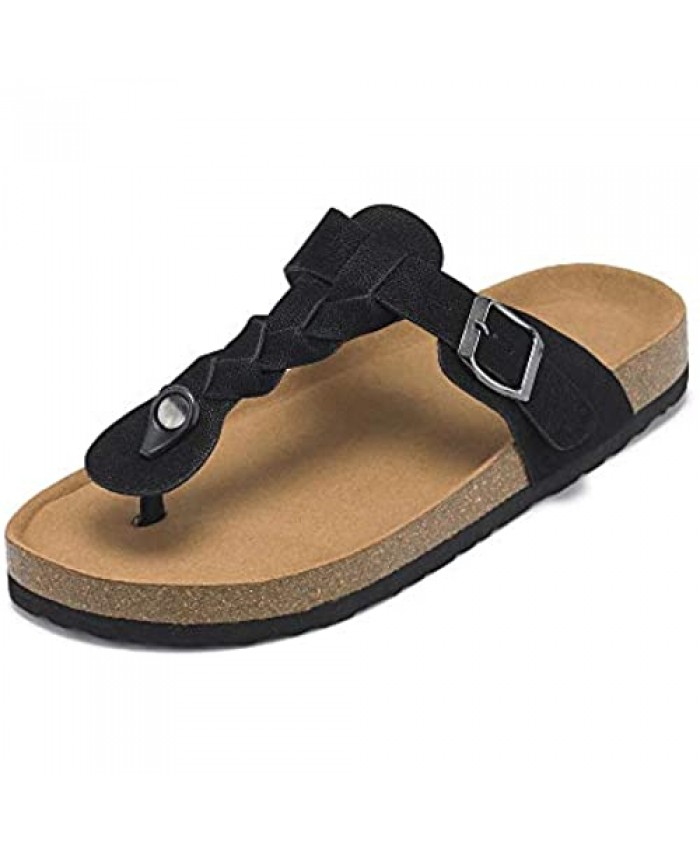 Womens Flip Flops T-Strap Flat Sandals Wide Woven Comfort Cute Light Buckle Summer Shoes