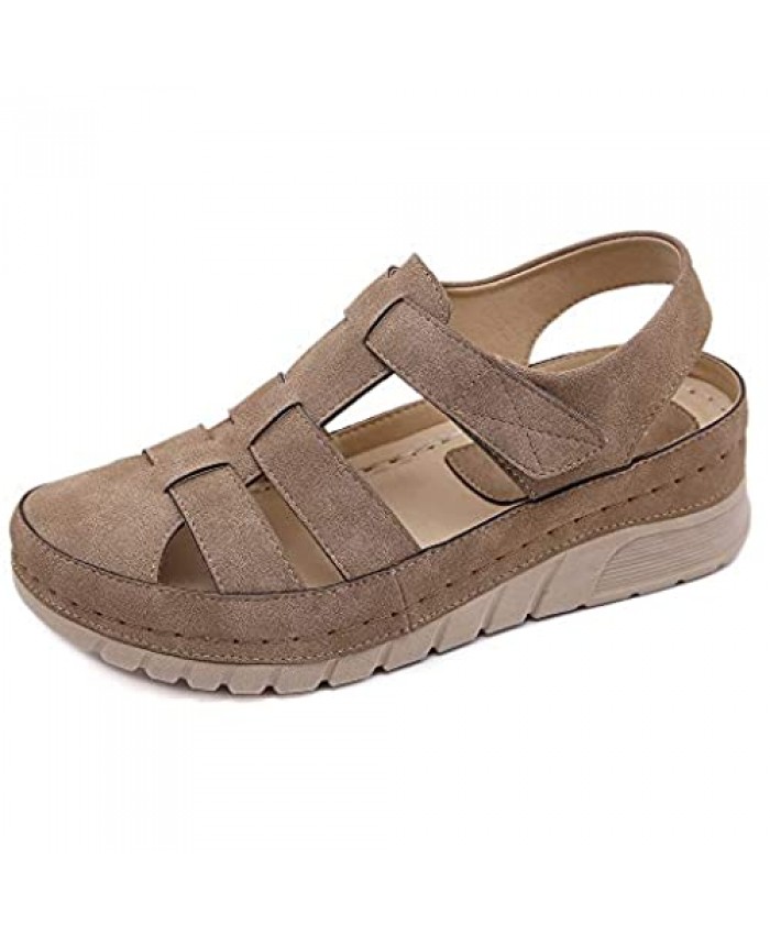 ZAPZEAL Women Summer Wedge Sandals Hollow Out Lightweight Platform Sandals Ankle Strap Flat Closed Toe Sandals Causal Gladiator Outdoor Shoes Size 6-9 US
