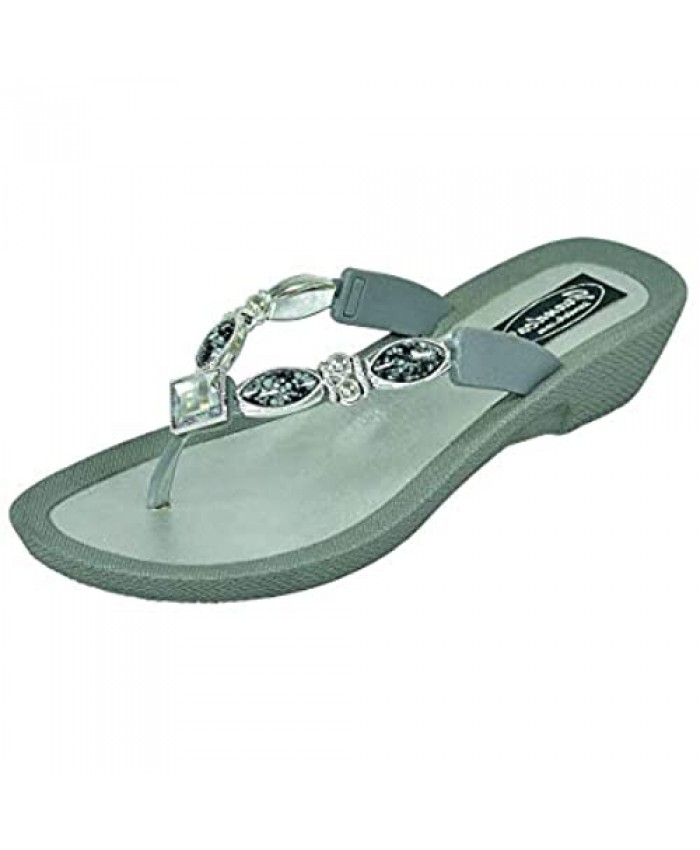 Grandco Women’s Beaded Sandals Royal V Thong Jeweled Slip-on Flip Flops