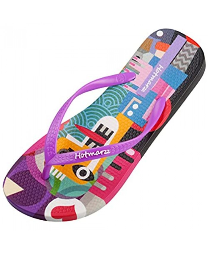 Hotmarzz Women's Colorful Printing Cartoon Graffiti Summer Beach Slippers Flip Flops Sandals
