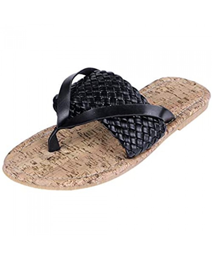 Litthing Womens Flip Flops Flats Sandals Woven Flip Flop Woven Beach Flat Slippers Cute Sketcher Shoes for Women