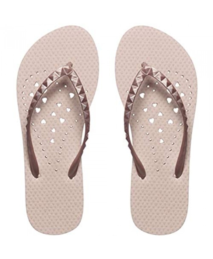 Showaflops Womens' Antimicrobial Shower & Water Sandals for Pool Beach Dorm and Gym - Rose Gold Long Heart 9/10