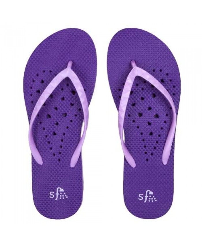 Showaflops Womens' Antimicrobial Shower & Water Sandals for Pool Beach Dorm and Gym - Violet/Lav Long Heart 7/8