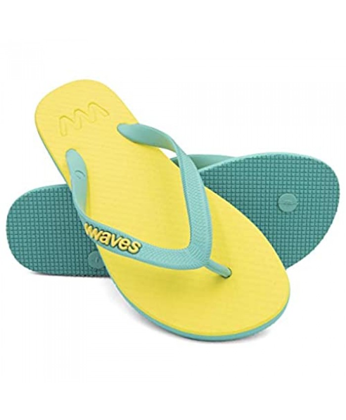 Waves Flip Flops for Women - 100% Natural Rubber Womens Flip Flops - Beach Summer Casual Thong Sandals Slippers - Ideal for by the Pool Gym Shower Beach