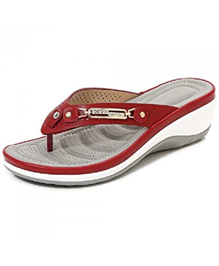 Yicornchen Women's Comfortable Flip Flops Beach Bohemian Sandals Non-Slip Casual Thong Wedge Sandals Shoes