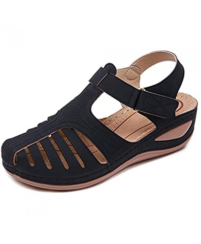 Aconhop Women's Orthopedic Sandals Comfy Chic Slope Wedge Platform Hook and Loop Gladiator Outdoor Mary Jane Casual Sandal Shoes