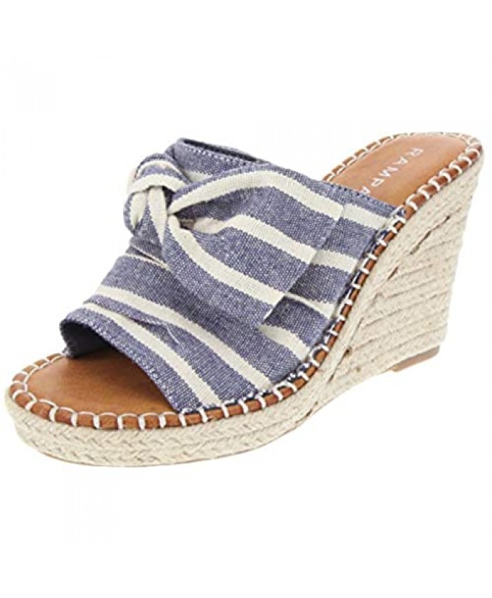 Rampage Women's Hannah Espadrille Wedge Slide Sandal with Knotty Bow Detail