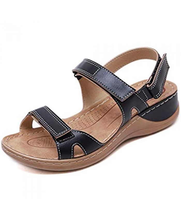 SHIBEVER Women Summer Wedge Platform Sandals Open Toe Causal Soft Sole Sandals Adjustable Hook and Loop Walking Shoes