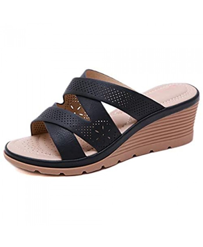 Stupmary Peep Toe Women Sandals Summer Wedge Platform Sandals Cross-tied Slip On Slides
