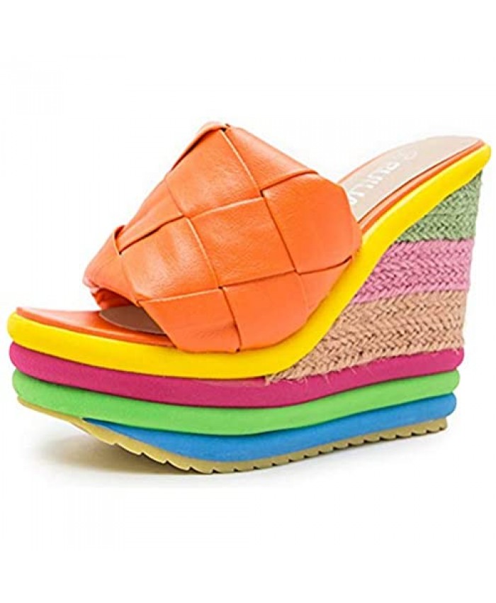 Wedge Sandals for Women Open Toe High Heel Espadrilles Rainbow Platform Sandals Slides Slippers